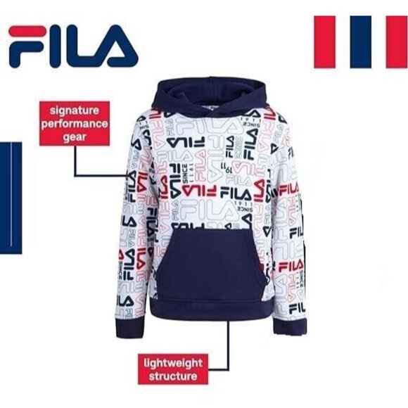 Fila Boys Active Hoodie Sweatshirt Navy Classic Logo Size Small (8) New - Picture 4 of 11